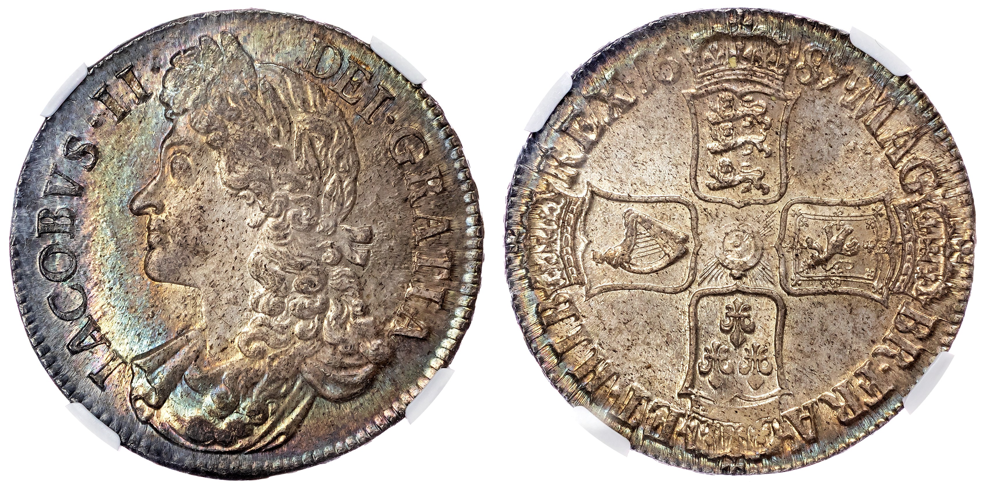 James II (1685-1688), AR Crown, 1687 TERTIO. NGC MS 64