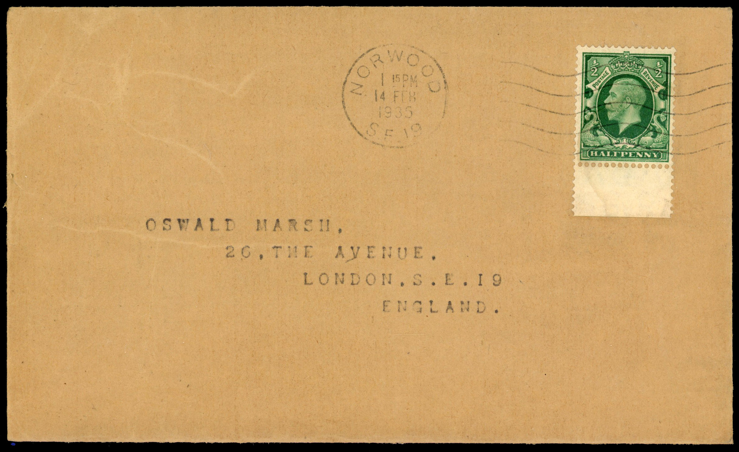 1935 ½d Green (Small format 17.9 x 21.7mm). Very fine Marsh FDC