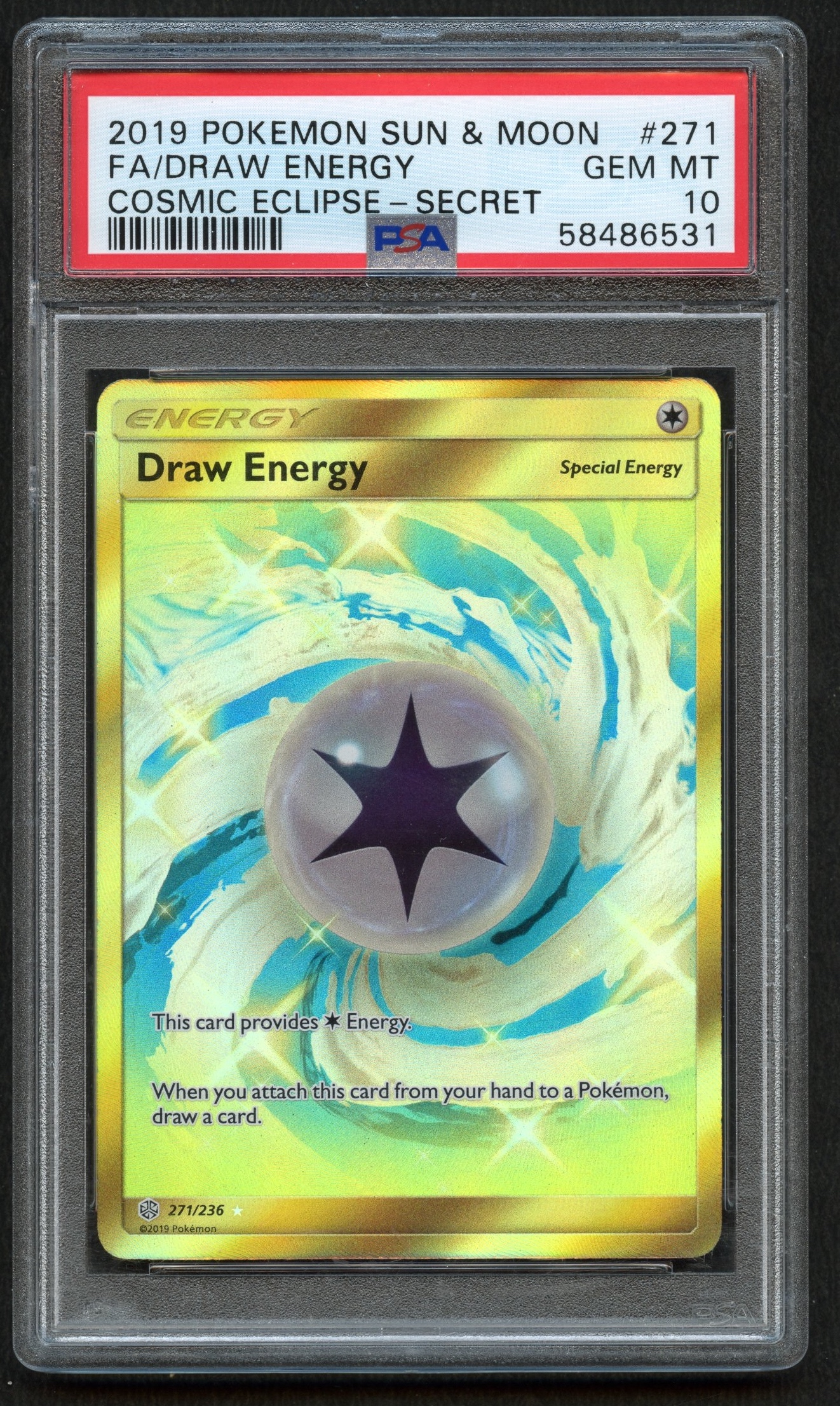 PSA 10 Draw Energy Full Art #271 Cosmic Eclipse 2019