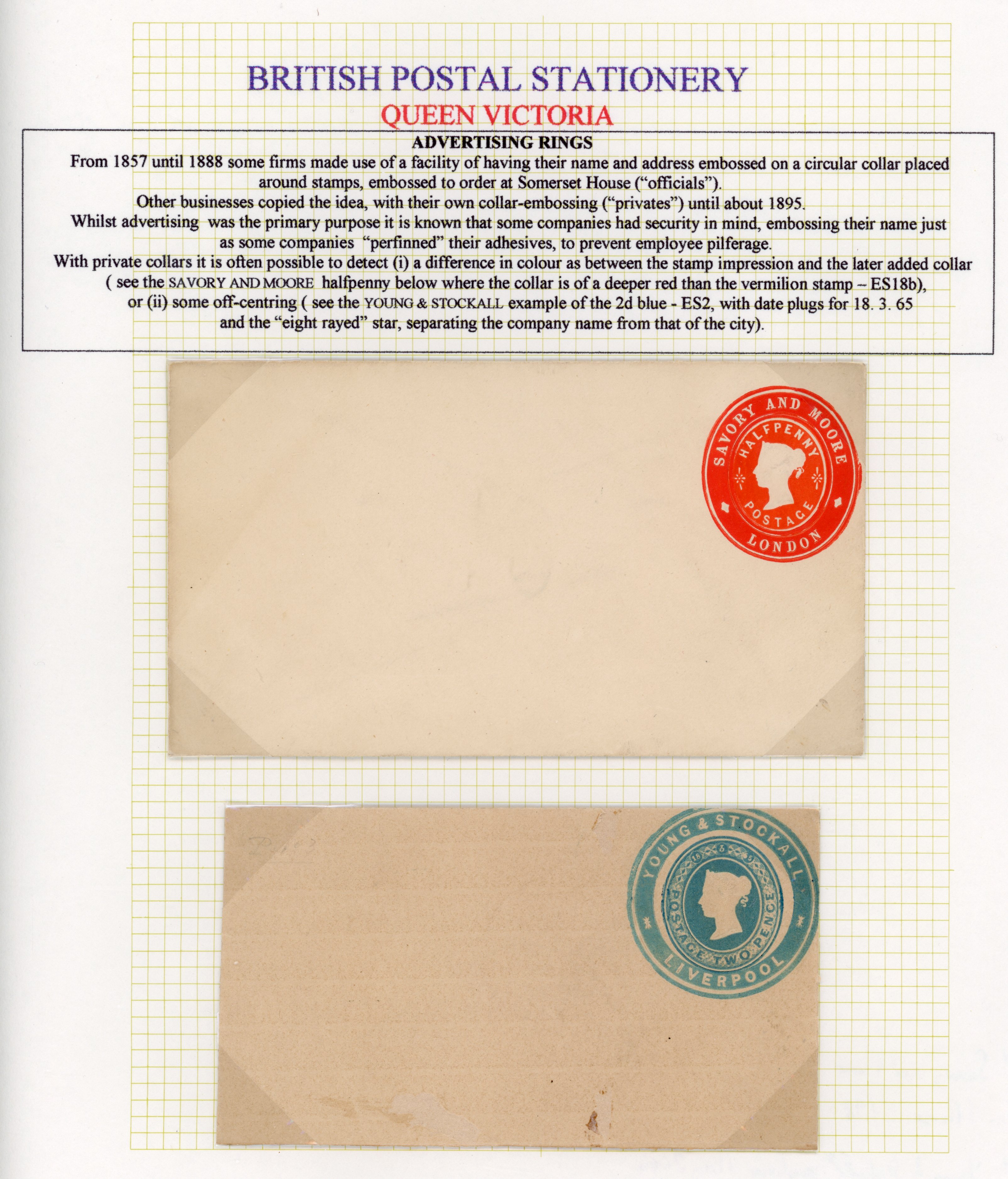 GB: Postal Stationery: Advertising Rings two unused envelopes