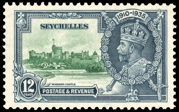SEYCHELLES: 1935 12c Silver Jubilee with R5/2 ‘double flagstaff’ variety fine unmounted o.g. 129e £475
