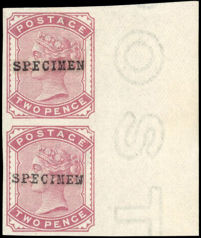 GB SG 168 1880 2d imprimaturs SPECIMEN pair