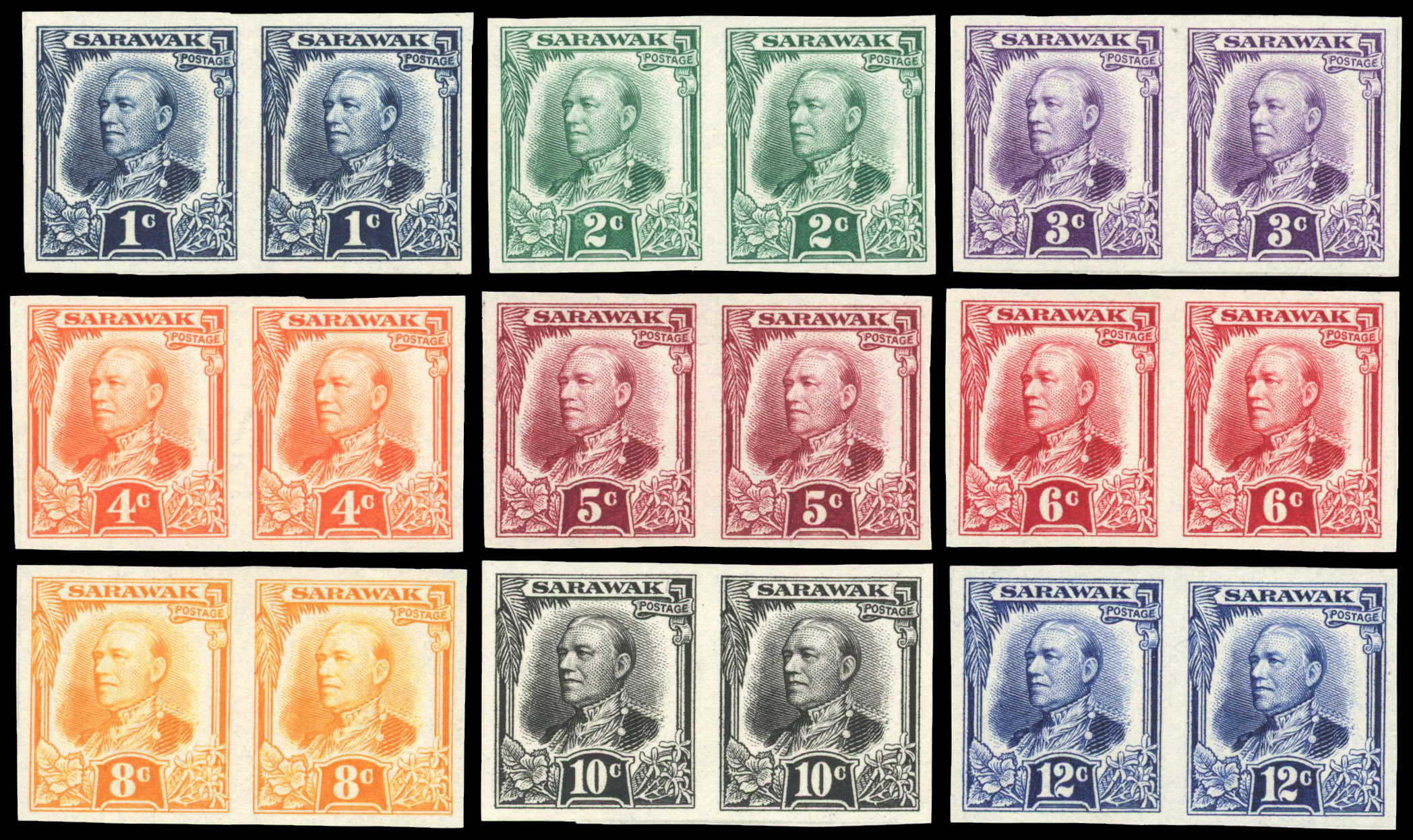 Sarawak 1932 set of 15 imperforate pairs