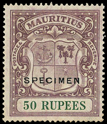 1924 50r dull purple and green overprinted SPECIMEN Type D16, o.g. with a minor bend and faint foxing on lower perfs on...