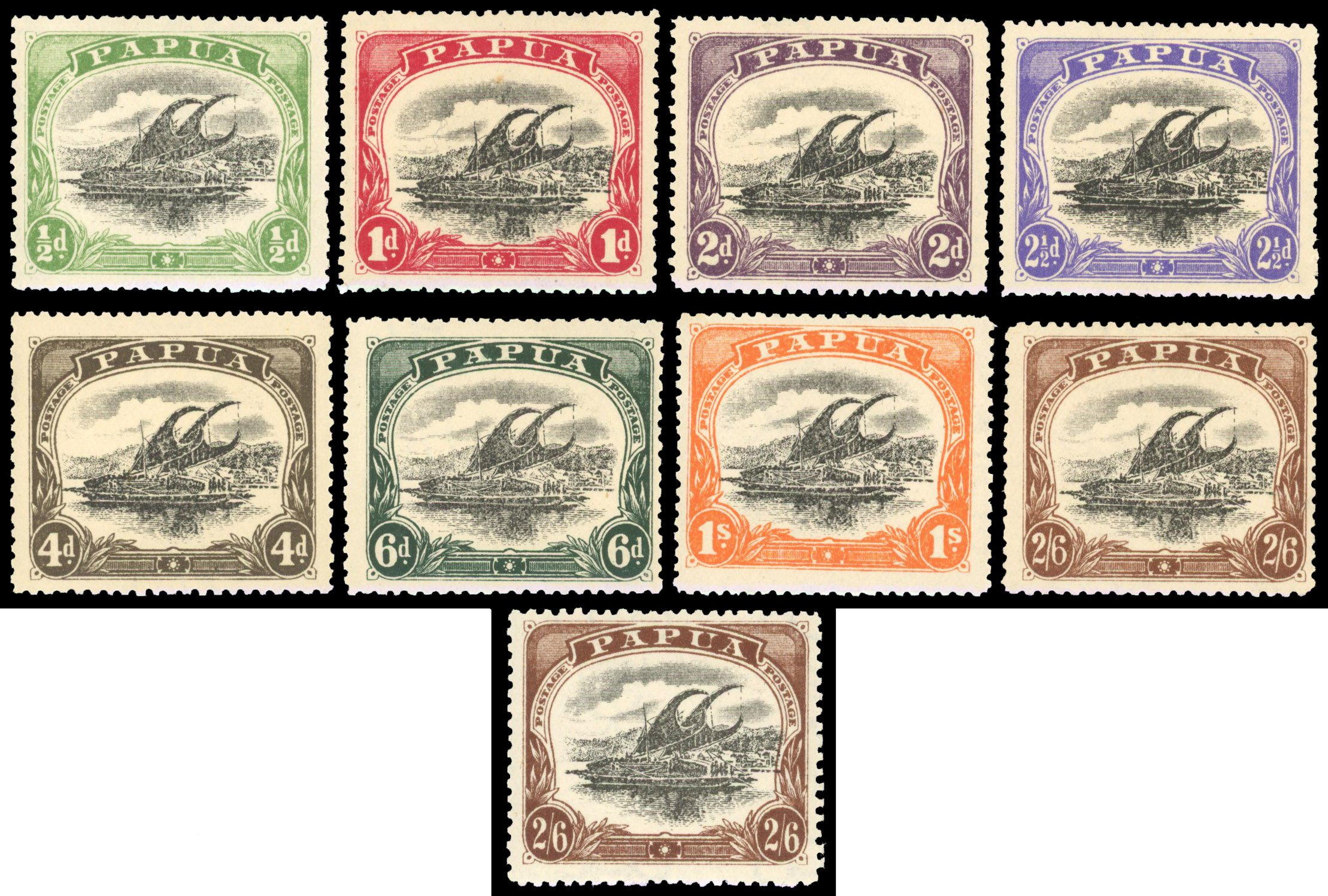 Papua 1910-11 Large Papua set to 2s6d incl blocks of 4