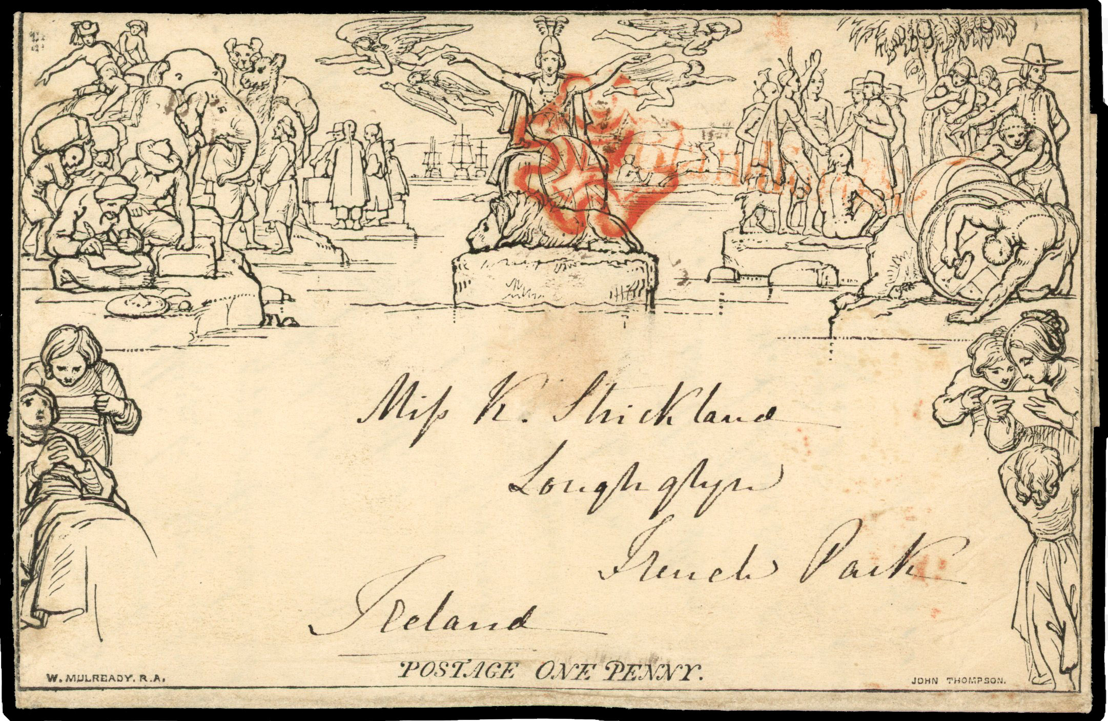 1840 pair of 1d Mulready letter sheets 