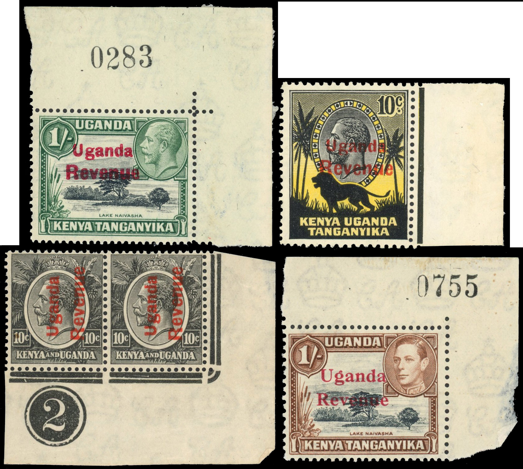 Uganda Revenue MINT overprints on KUT group of four.