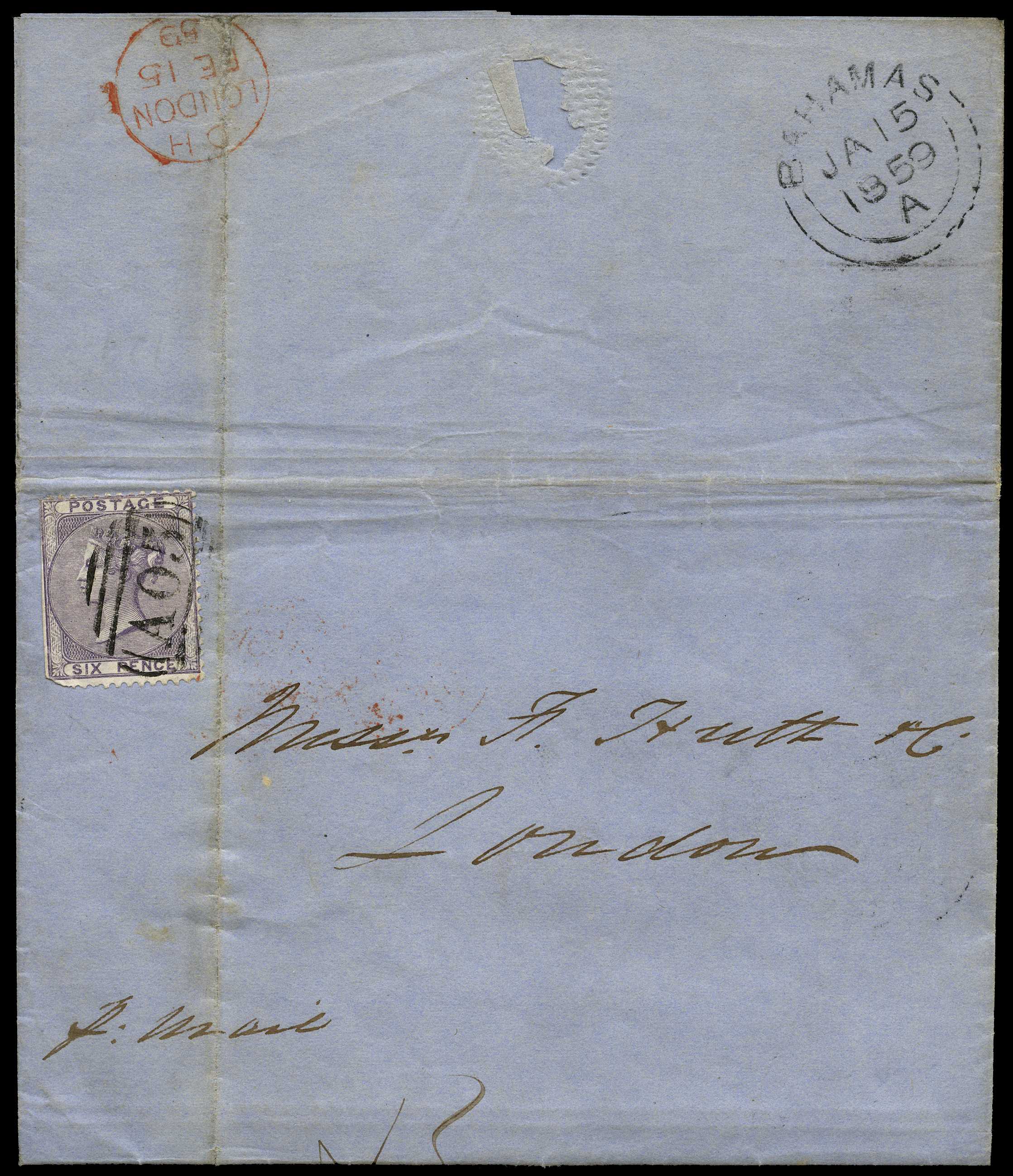 GB USED ABROAD: 1859 cover with 6d...