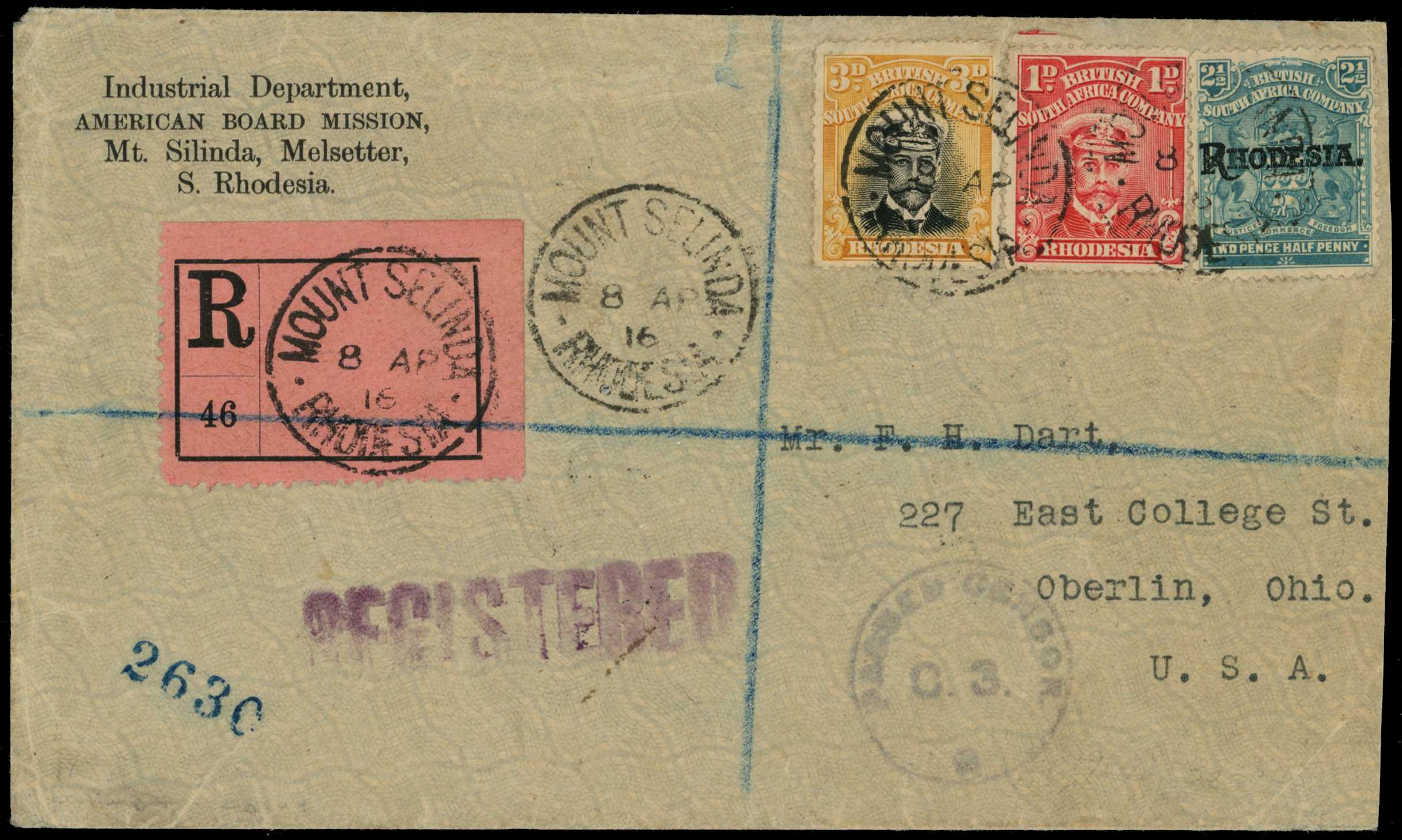 Usages. 1916 registered envelope to...