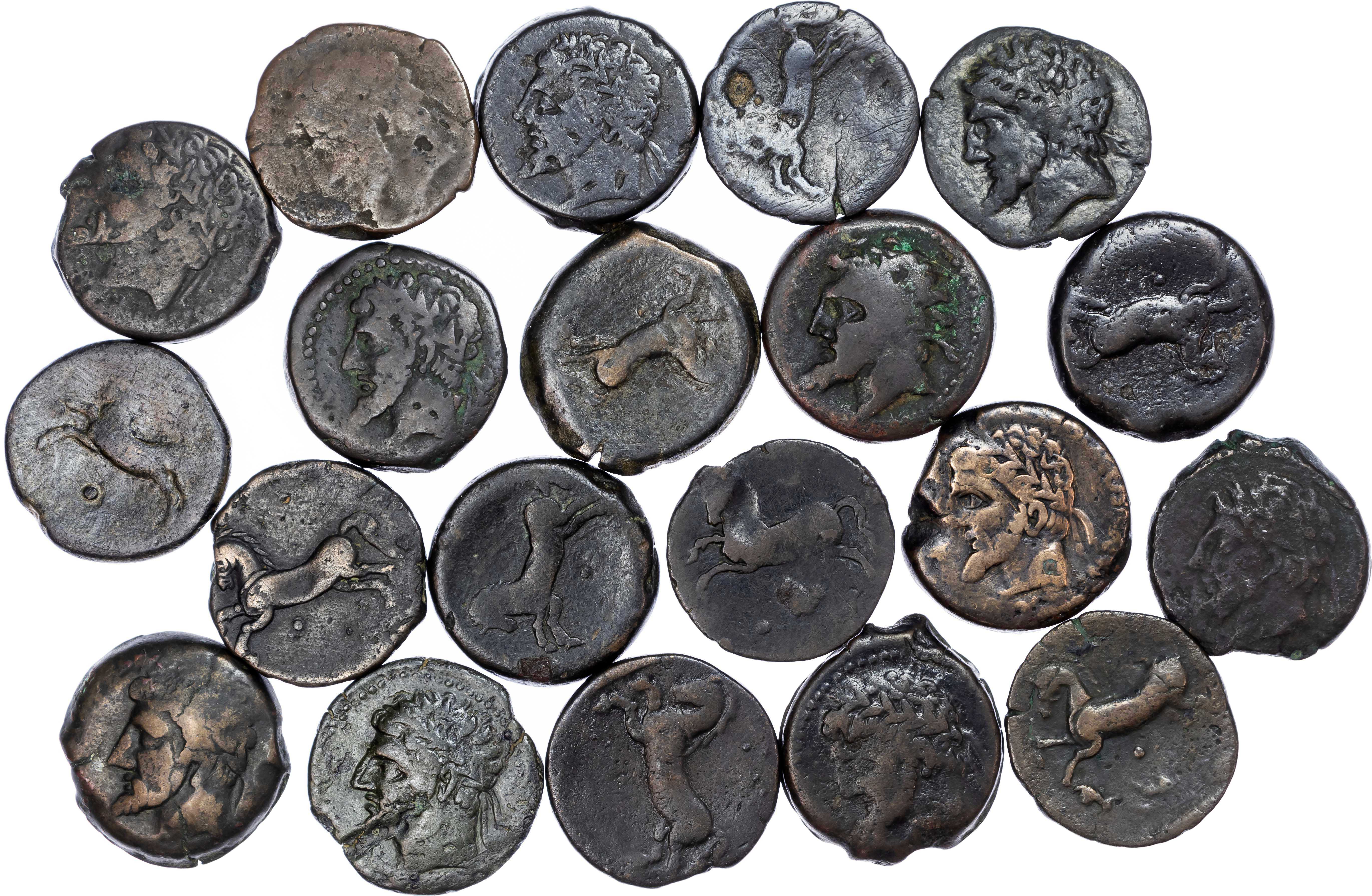 Numidia, Massinissa or Micipsa (c. 203-148 BC or 148-118 BC) Group Lot of 20 AE Units, varying weights.