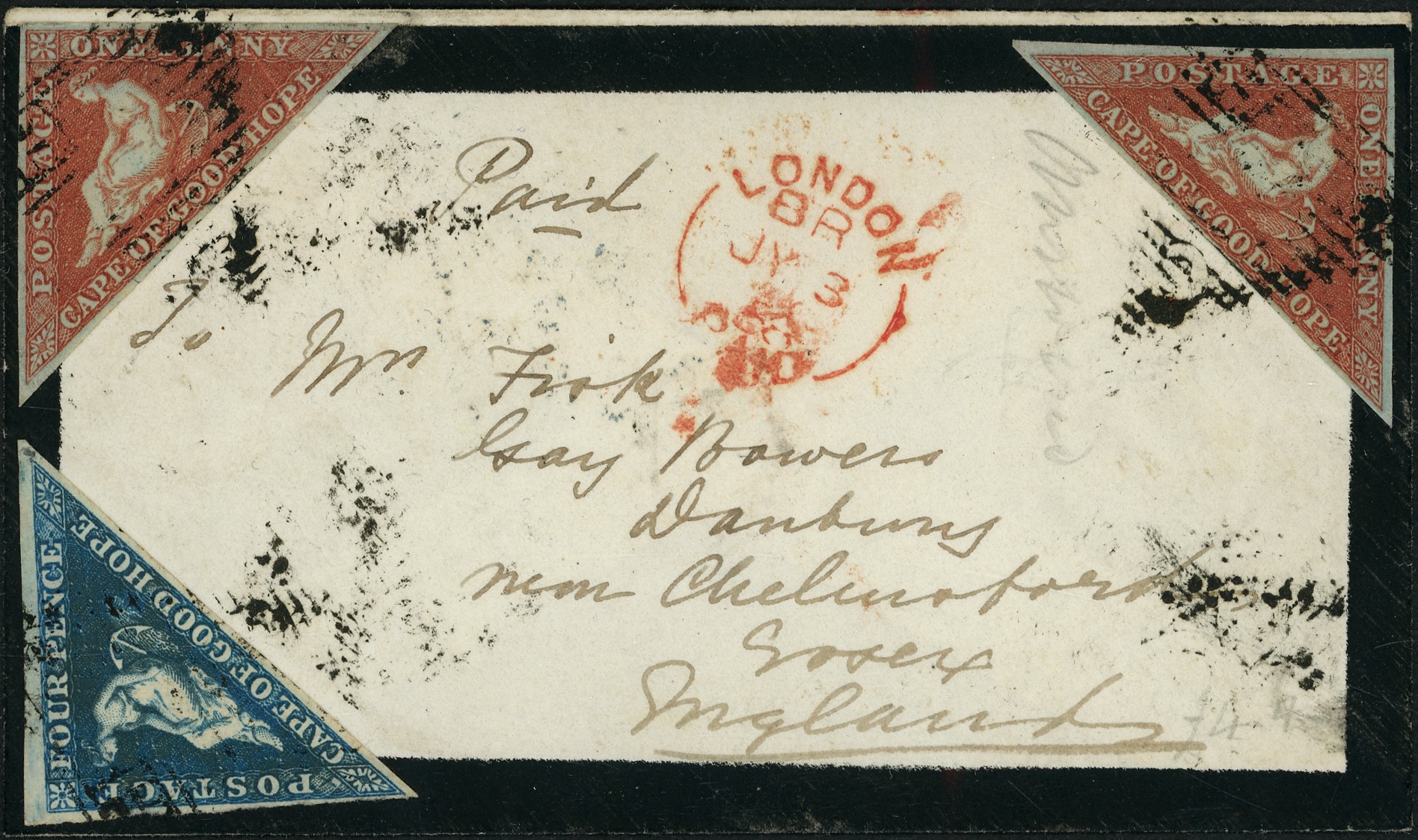 Cape of Good Hope 1858 mourning envelope to...