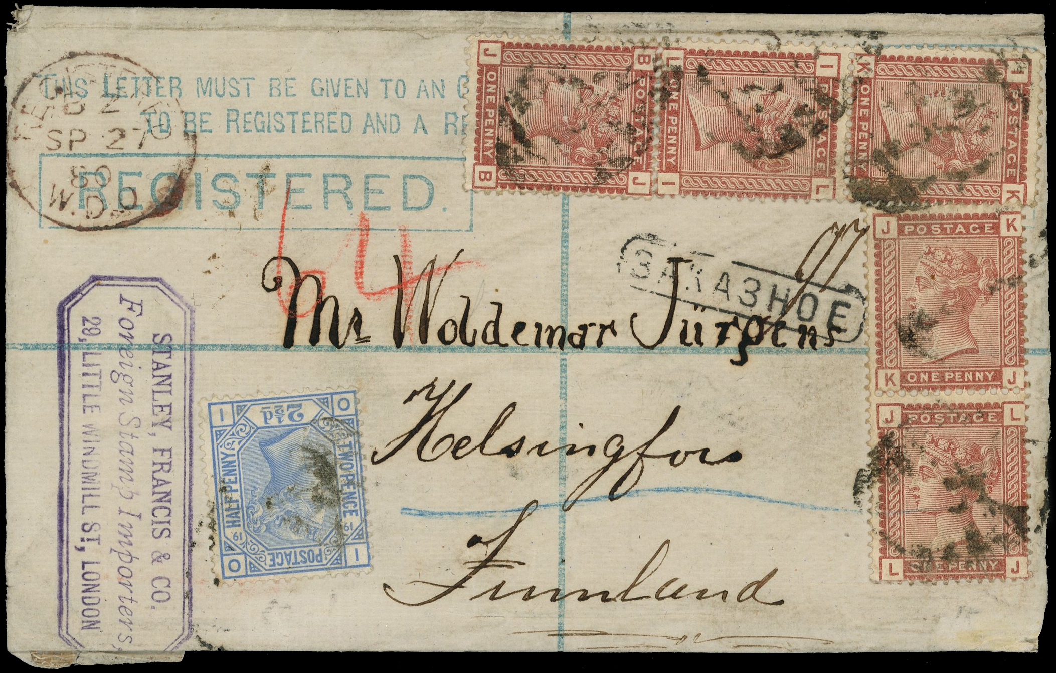1880 (27 Sep) 2d pale blue registered envelope 