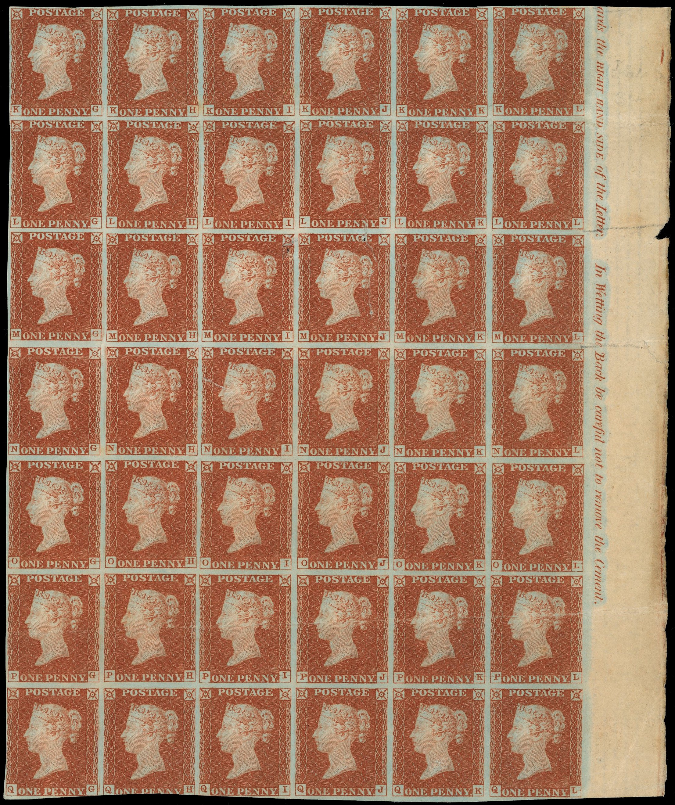 1841 1d Red-brown Pl.34. Unused damaged block of forty two