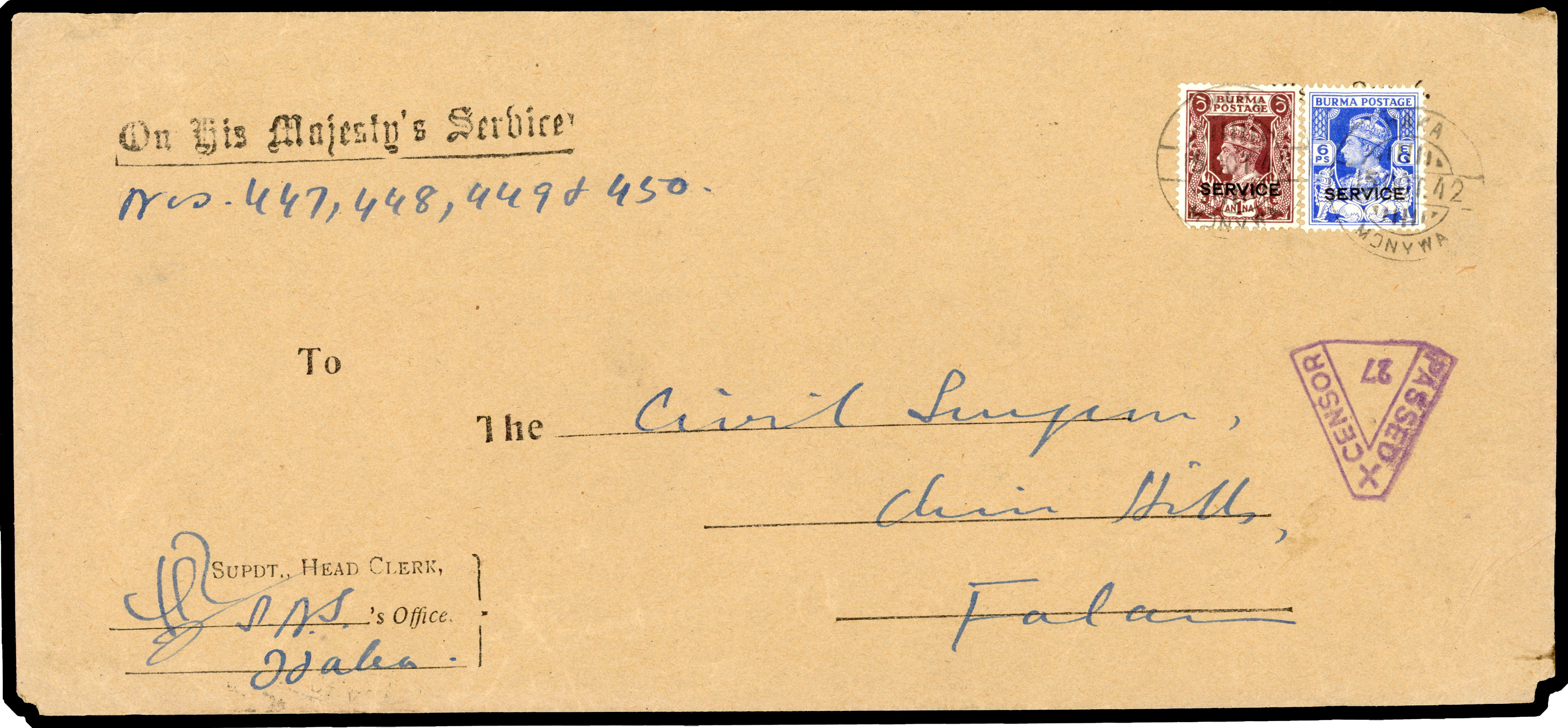 Burma 1942 Chin Hills OHMS cover