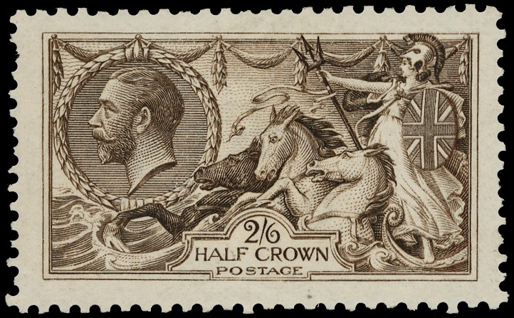 1913 2/6d sepia-brown, showing re-entry, (Plate 3, R.2/1)