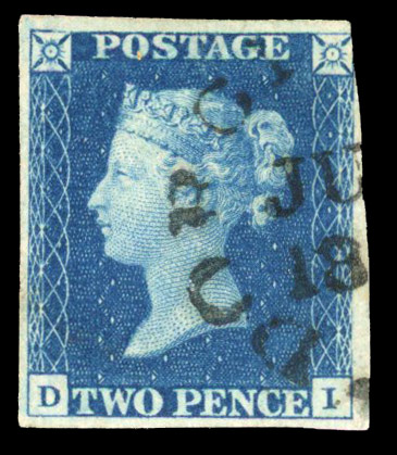 Plate 2 (DI), touching (at NE square) to three good margins, cancelled by part a DORCE [STER] "Wessex" town cancellation...