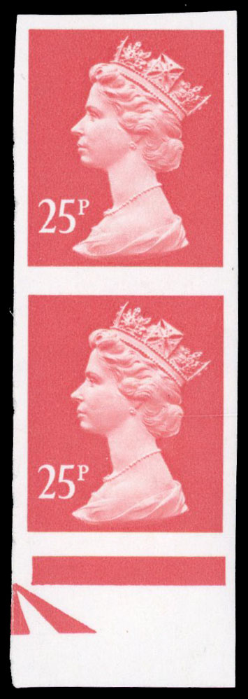 1993 25p rose-red (phosphorised paper) bottom marginal vertical imperforate pair unmounted o.g. SG 1689a