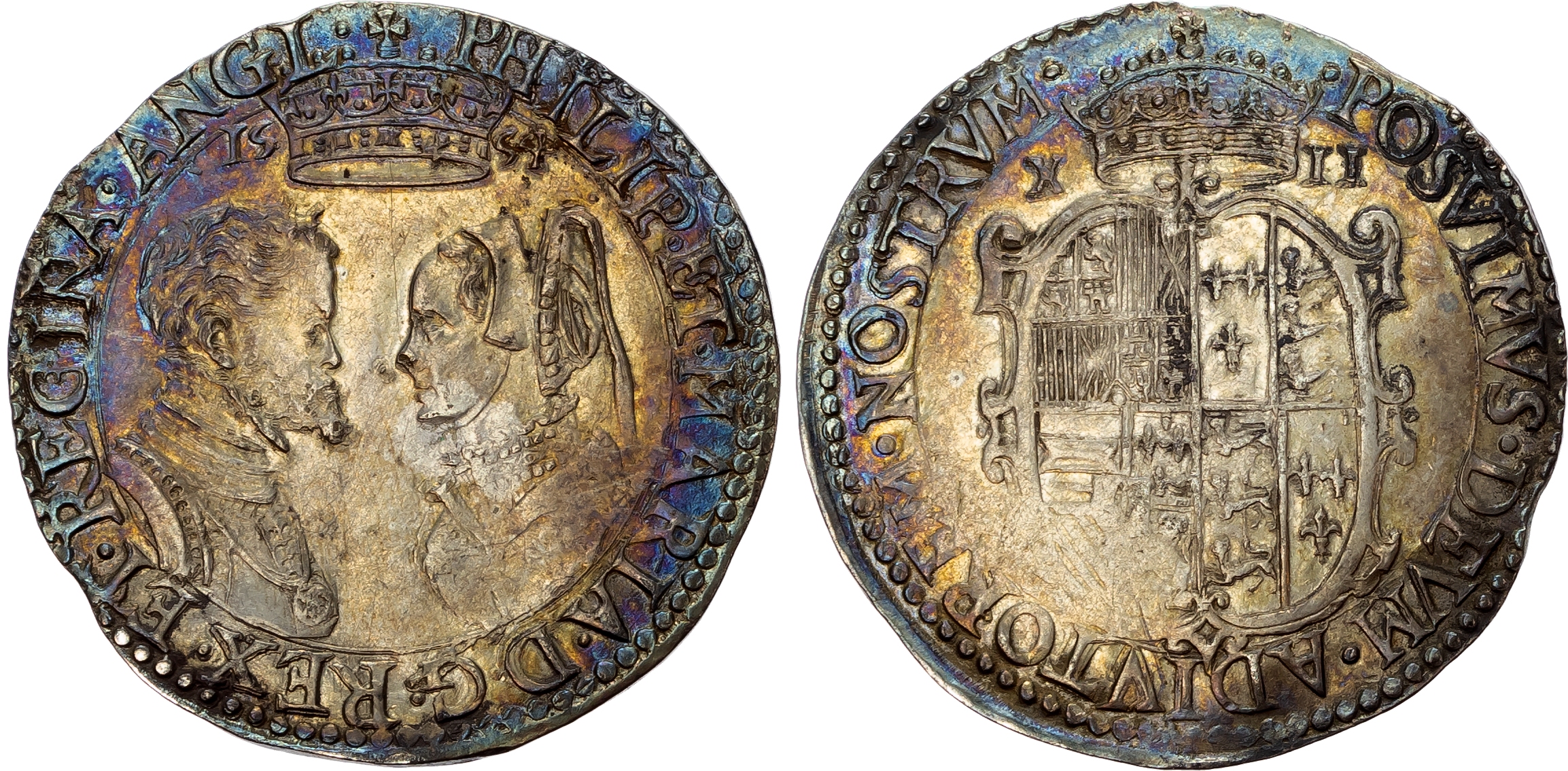 Philip and Mary (1554-1558), Shilling, dated 1554 - Exceptional