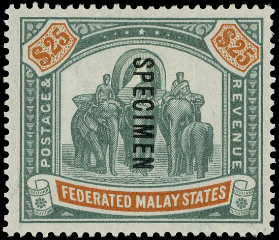 MALAYA FEDERATED MALAY STATES SG 26s 1900-01 $25 SPECIMEN