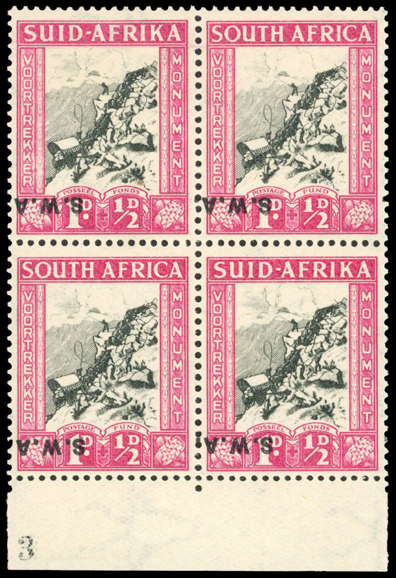 South West Africa 1935-36 Voortrekker 1d+½d overprint inverted