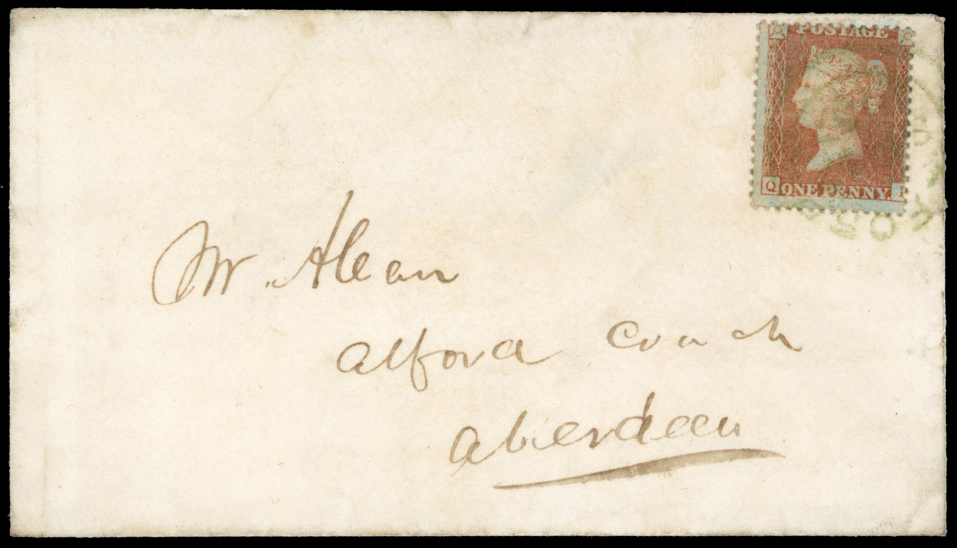 1856 1d Red-brown Pl.46. (Die II, Alphabet III, Wmk. Large Crown, Perf 14). Green Alford cancel