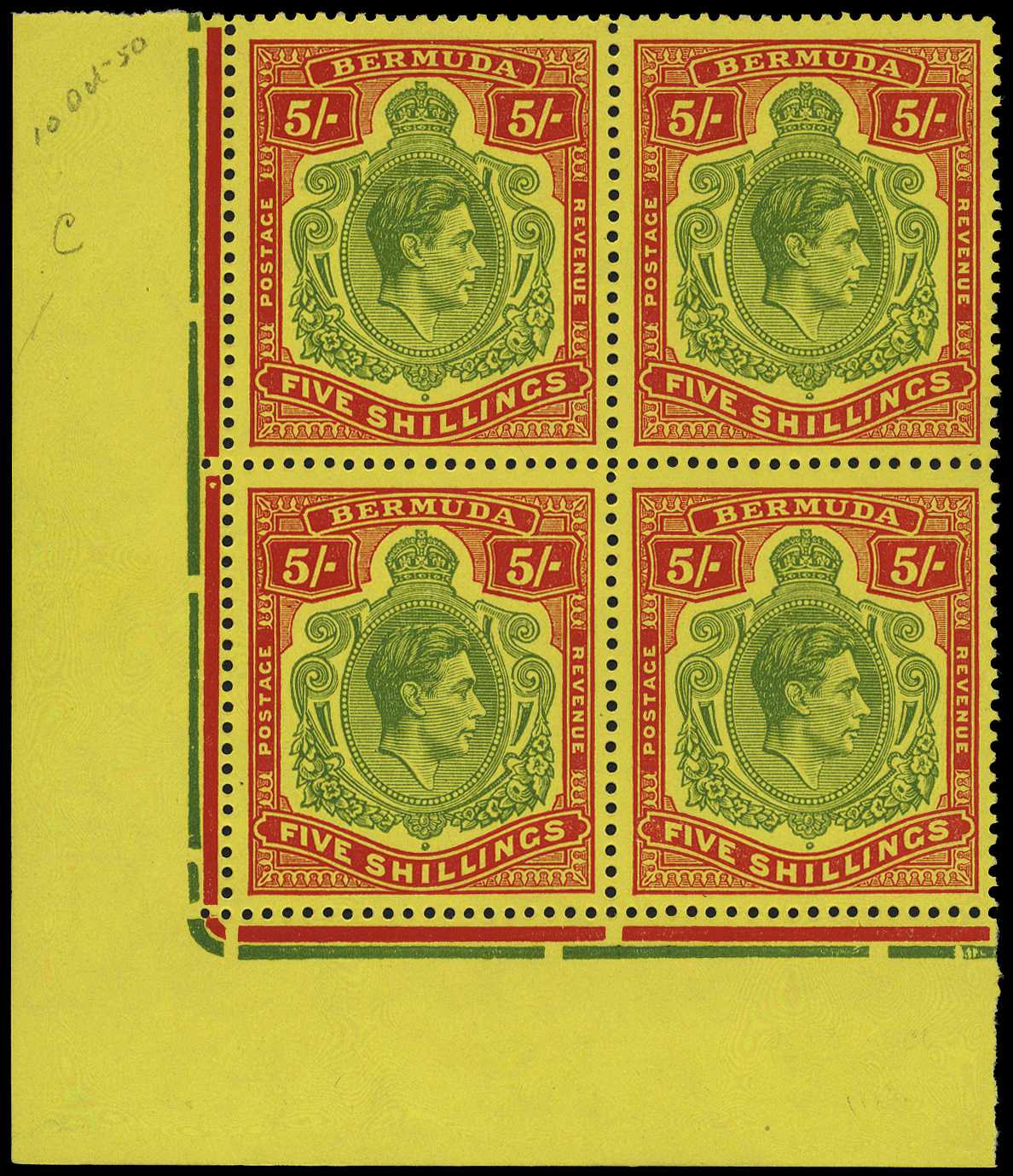 1950 (Aug.) 5/- green and scarlet on...