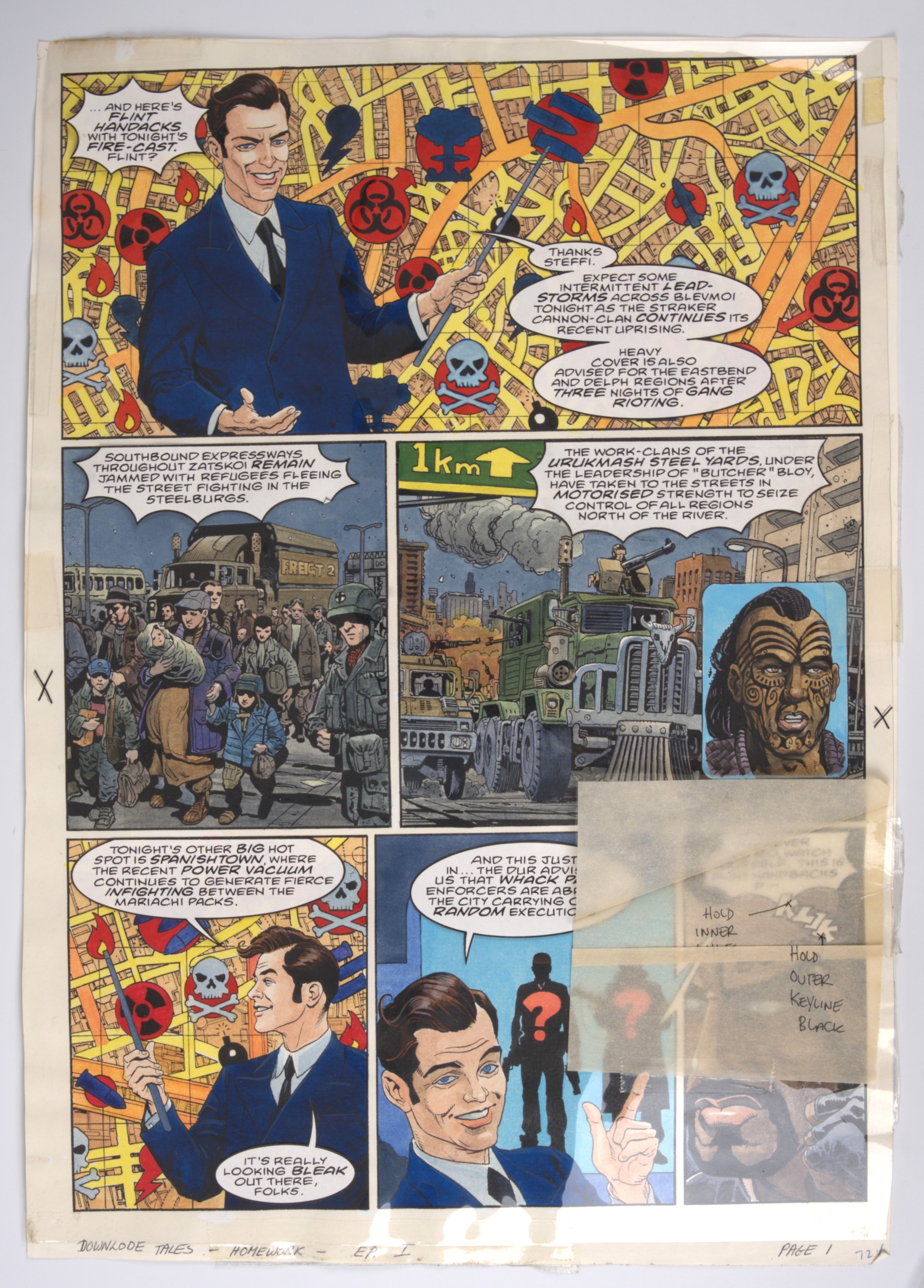 Chris Weston 2000 AD Prog #1155 Downlode Tales City on Fire Part 1 Full Colour Story Pages (Fleetway, 1990) Total 5