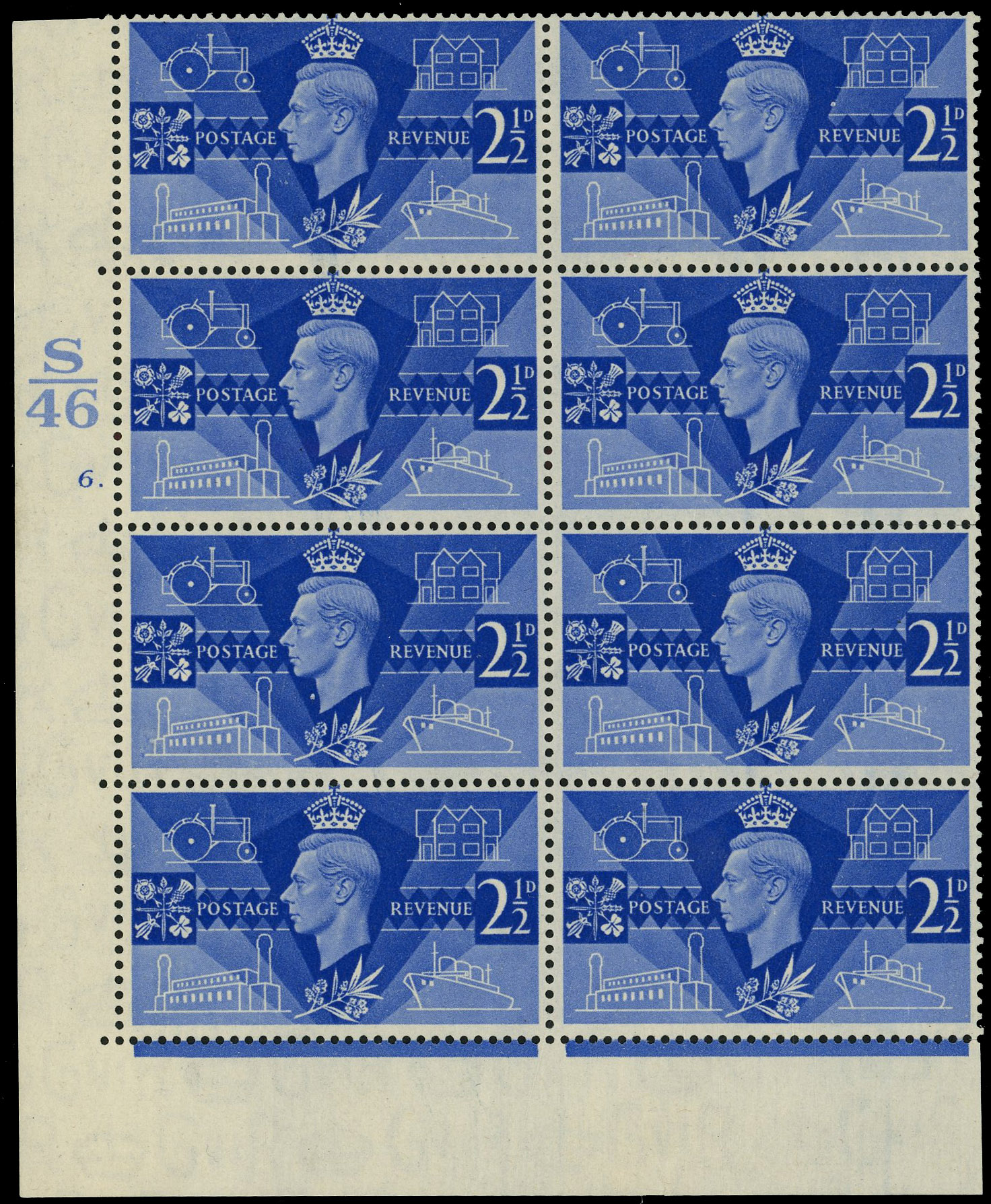 GB SG 491 Cyl. 6 dot block mint