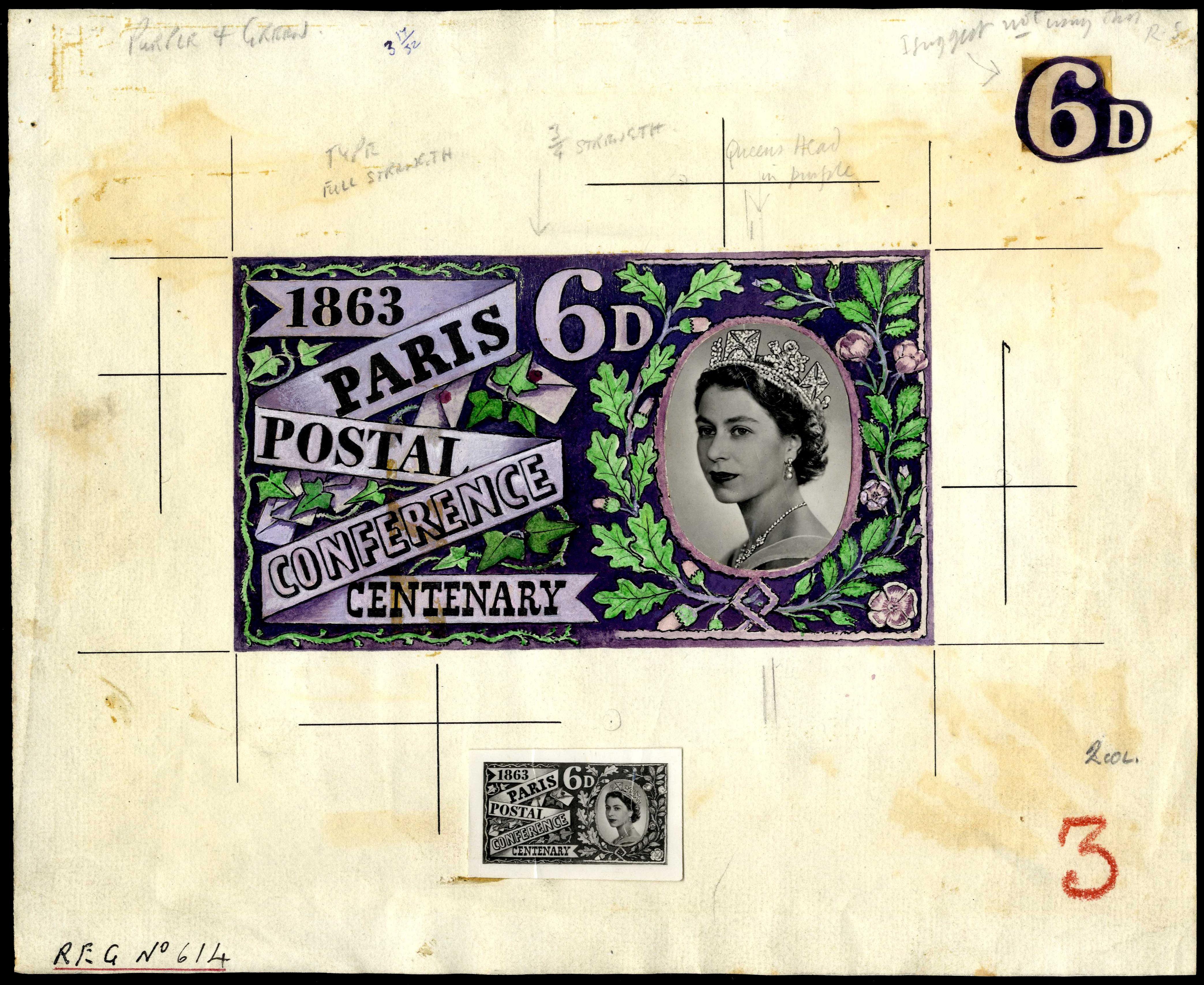 1963 Paris Postal Conference Centenary 6d artists essay