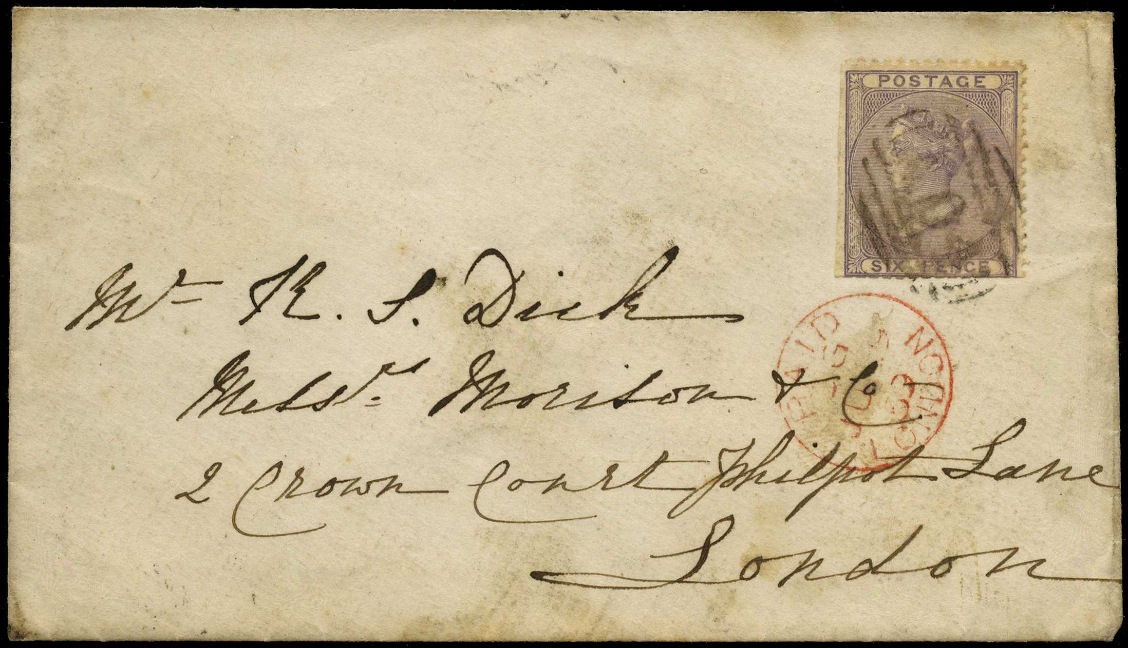 GB USED ABROAD: 1859 6d lilac (left and...