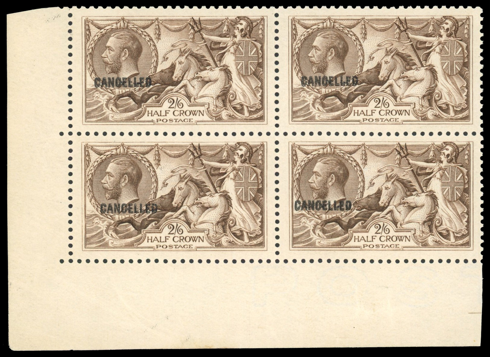 SG 414 1918 2s6d chocolate-brown Cancelled block