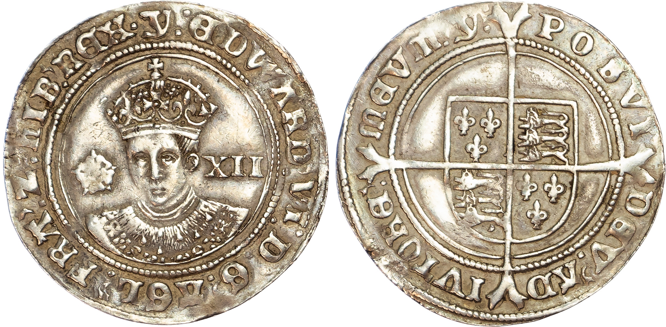 Edward VI (1547-1553) Shilling, third period, fine silver issue, mintmark y (1551) both sides.