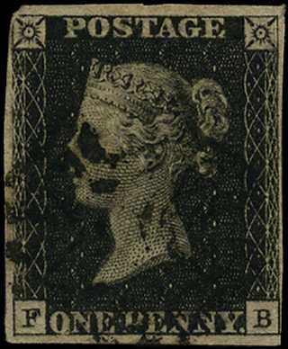 1840 1d black, Plate 10 (FB), just touched at...