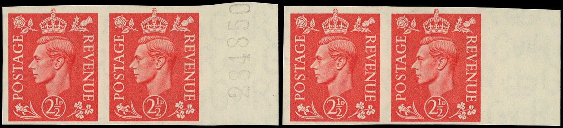 1951 2½d pale scarlet two imperforate...
