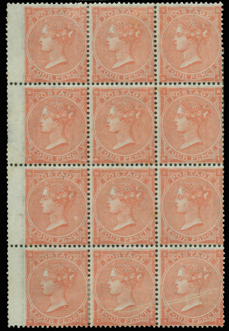 GB SG 82 1864 4d pale red Plate 4 block of twelve mint