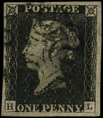 1840 1d black Plate 1b (HL), four close to...