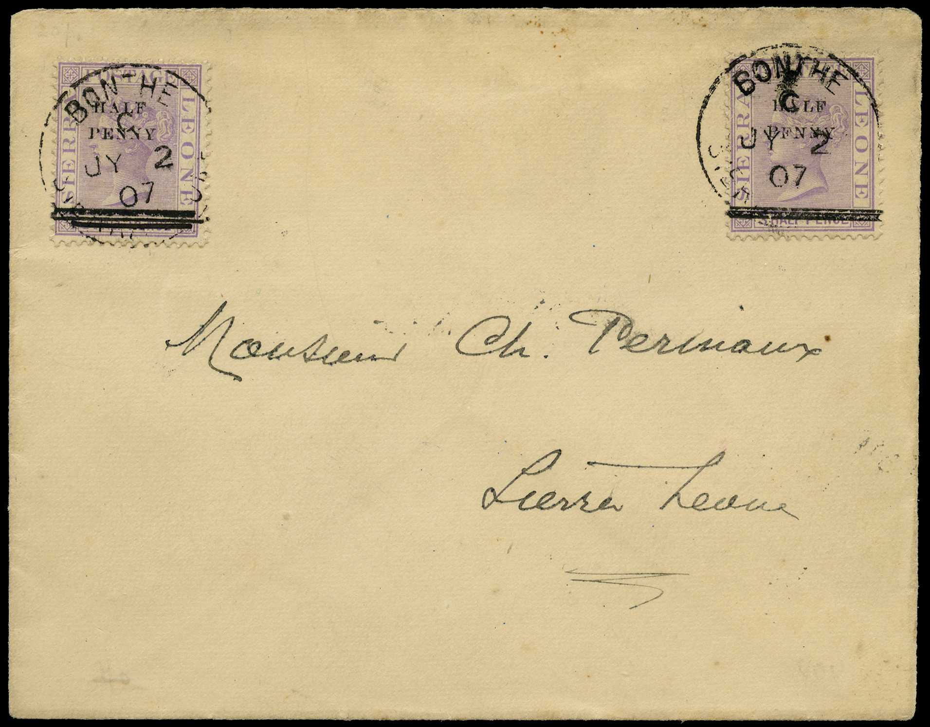 1907 Internally addressed cover bearing ½d....