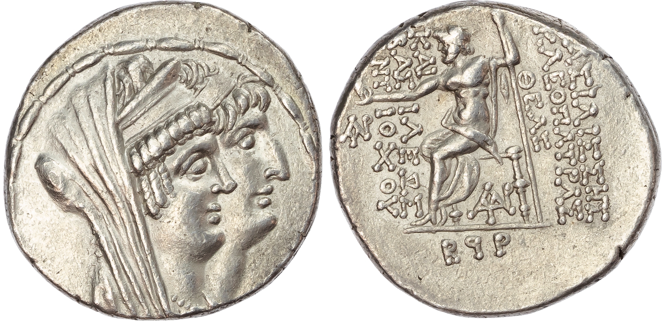 Seleukid Empire, Cleopatra and Antiochos VIII (125-121 BC) AR Tetradrachm, Damascus, dated SE 192 = 121/120 BC, 16.65g. 