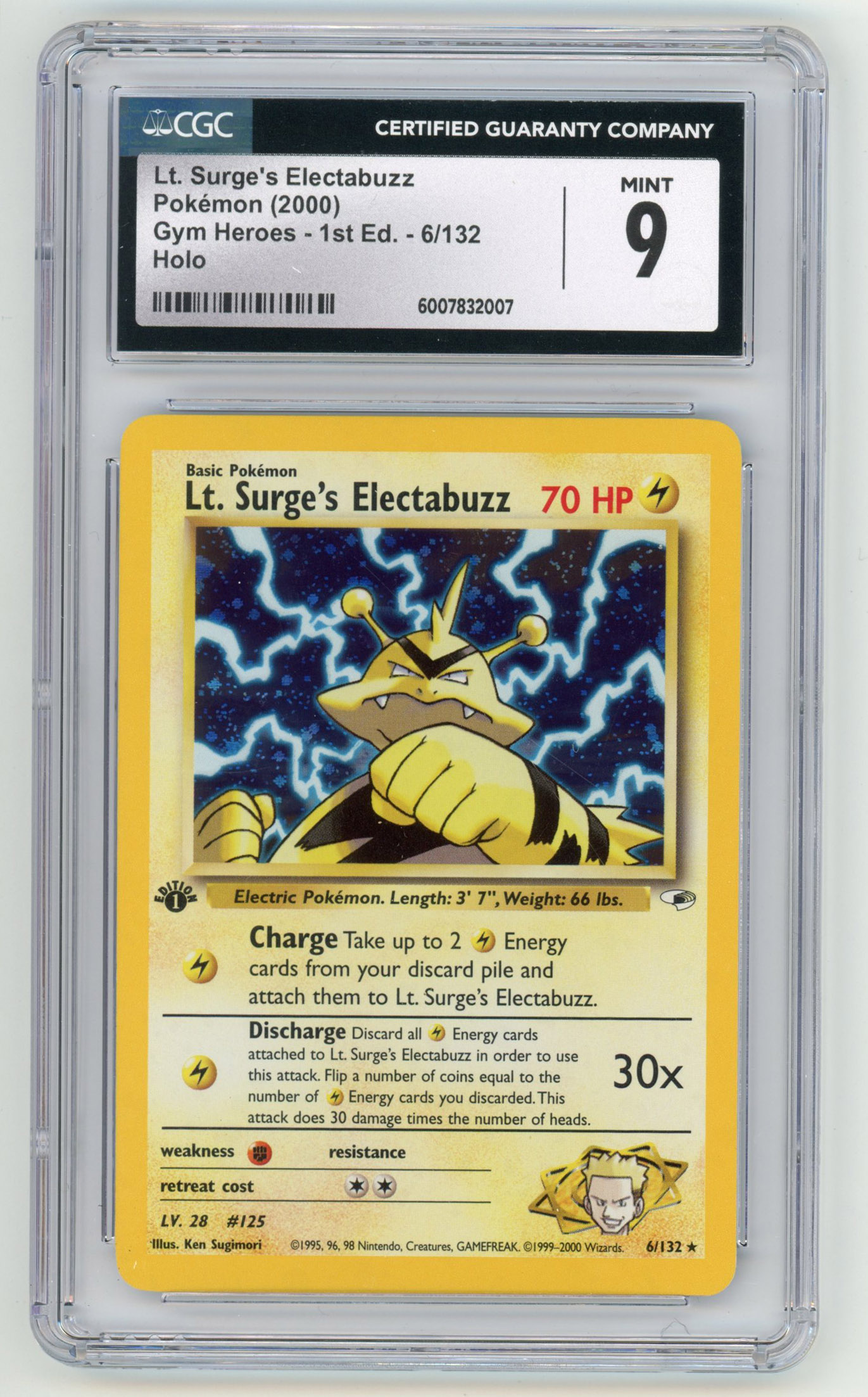 CGC 9 Lt. Surge's Electabuzz Holo #6 1st Edition - Gym Heroes 2000