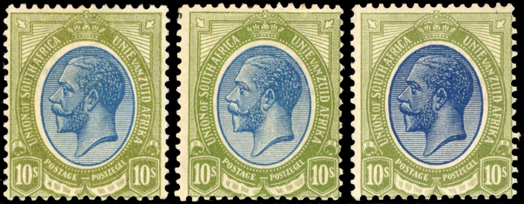 South Africa SG 16 1913-24 10s three shades mint