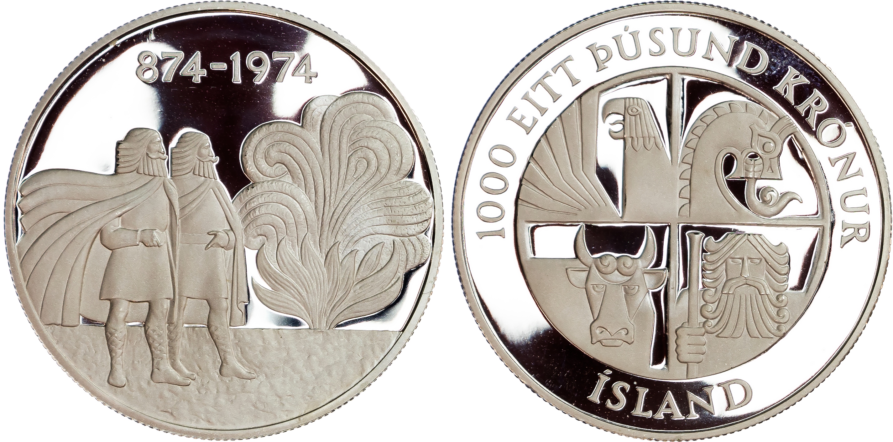 Iceland, Republic. 1100 Year Anniversary 3 AV & AR coins celebrating the Settlement of Iceland. 1974.