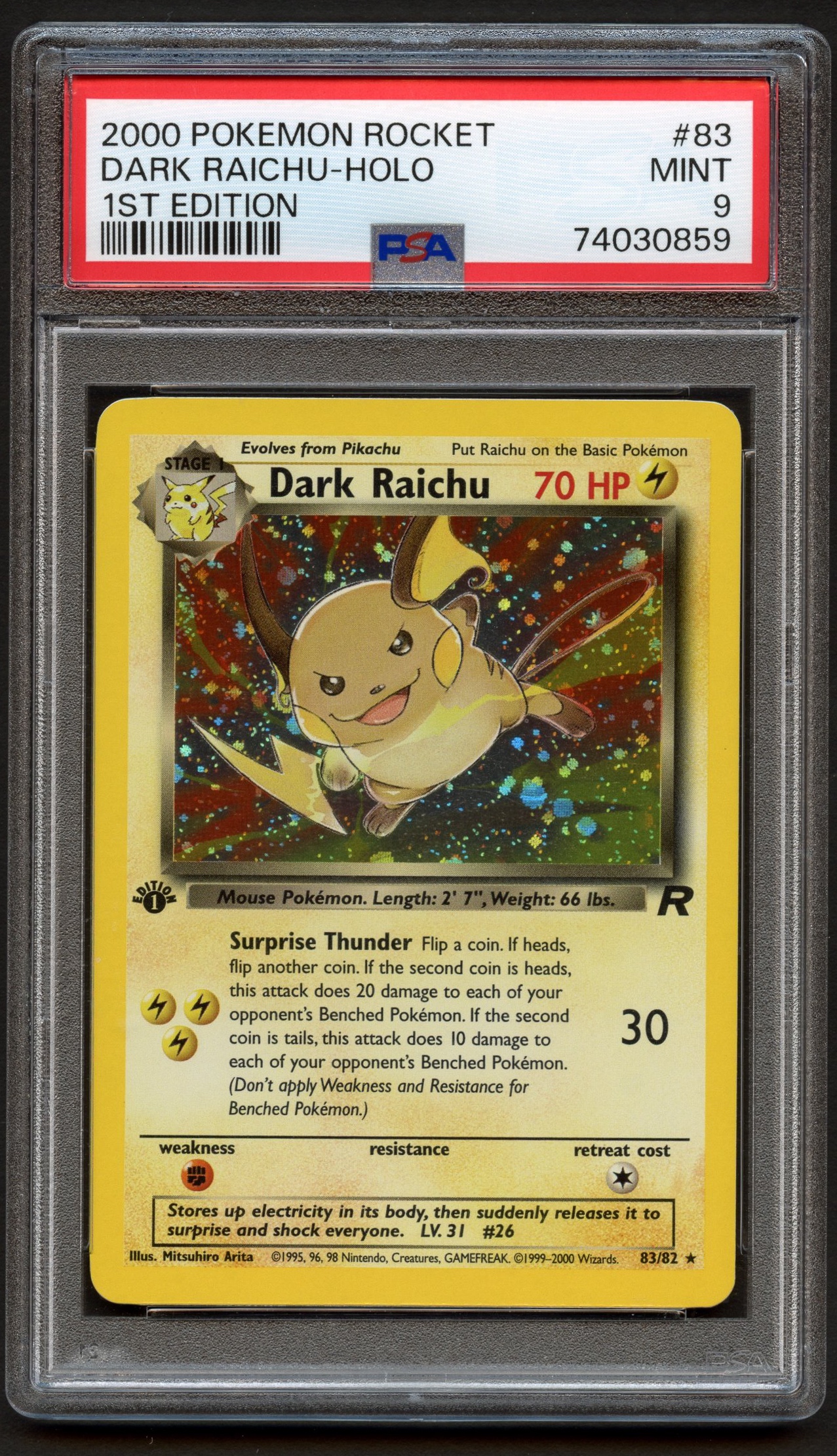 PSA 9 Dark Raichu - Team Rocket Secret Rare 83/82 - 2000