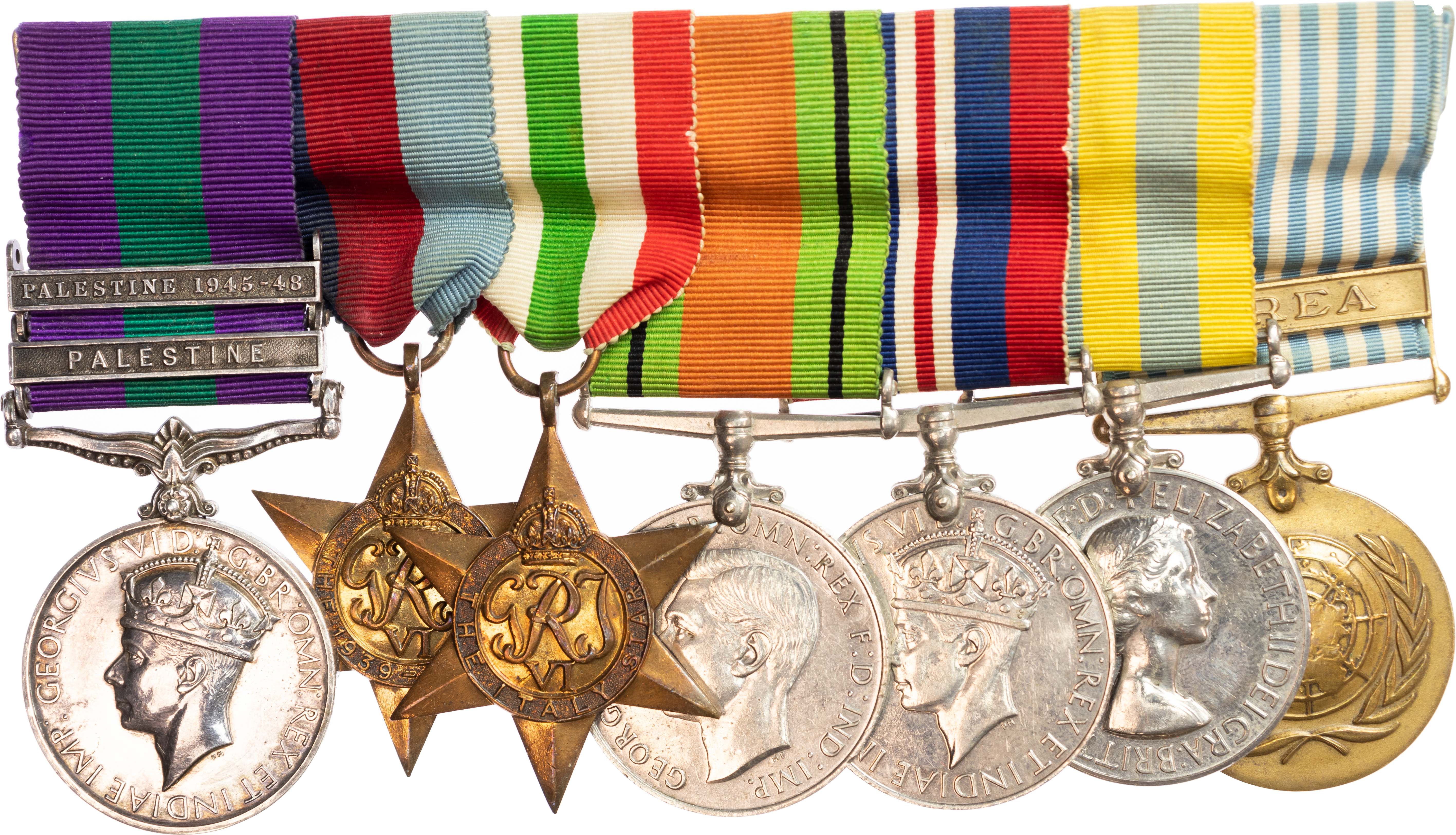 Palestine, World War Two Italy Campaign, Korea Group of 7 awarded to Major Irving Satterthwaite