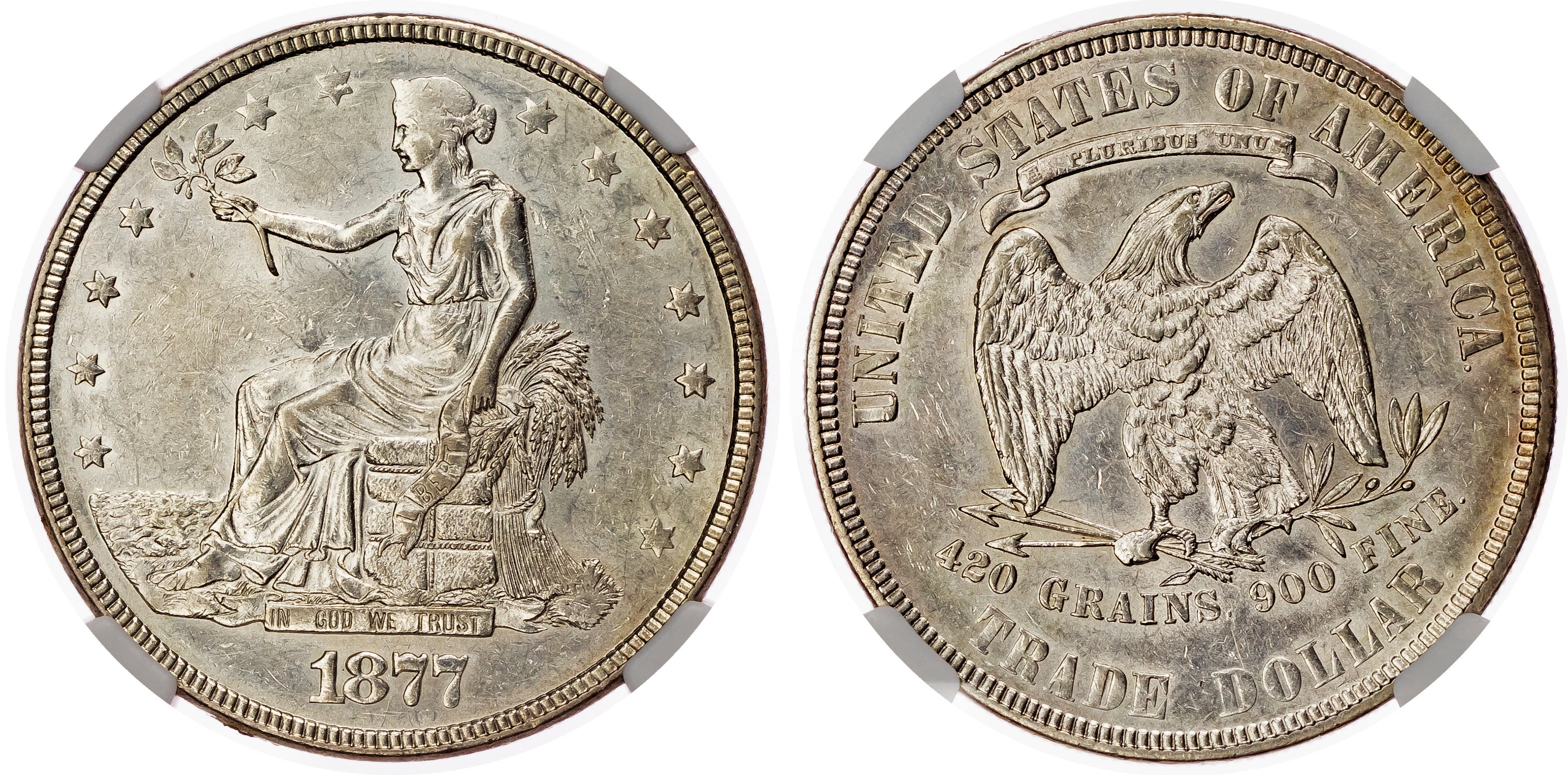 USA, silver Trade Dollar, 1877 - AU 58