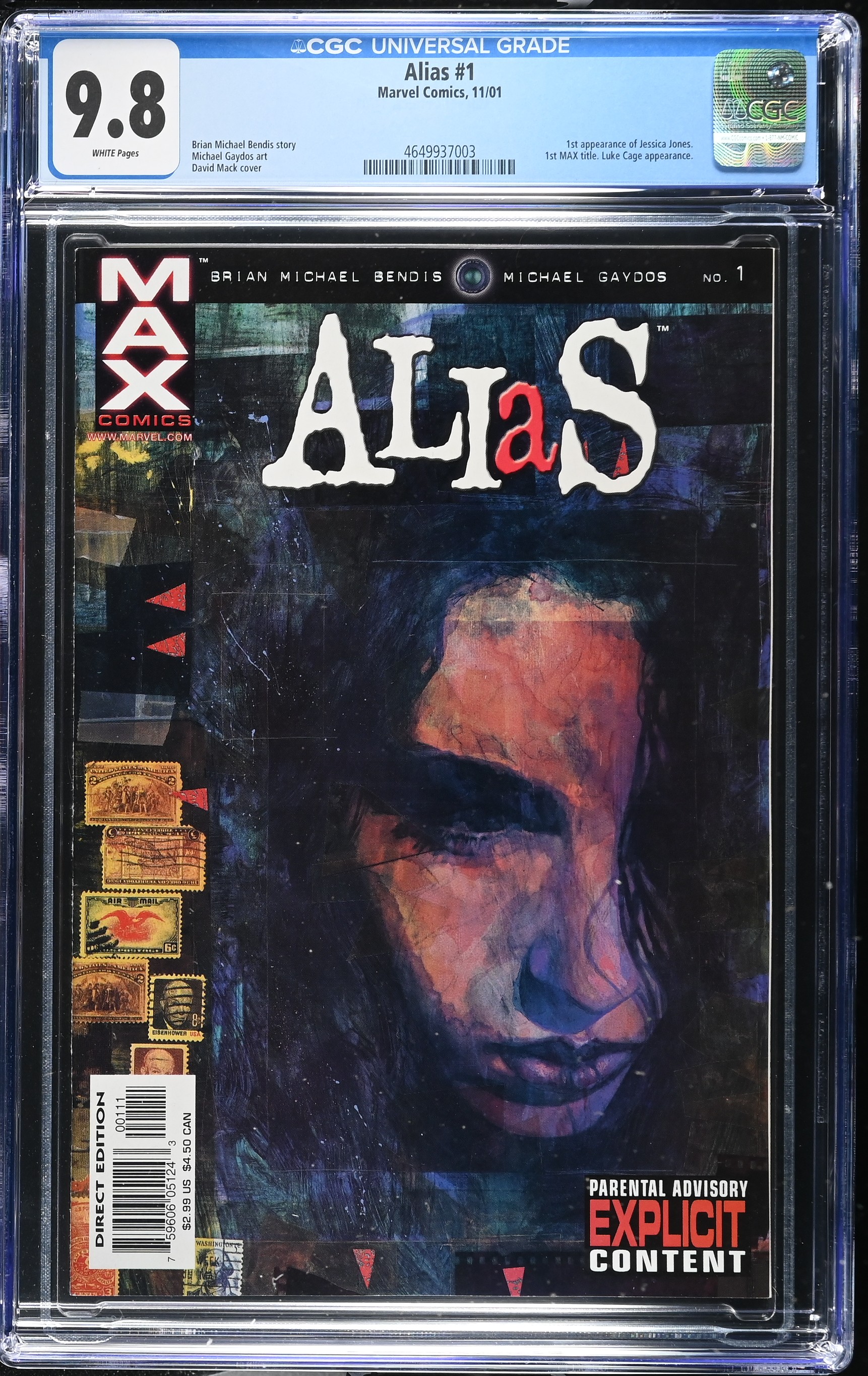 Alias #1 CGC 9.8 1st Appearance of Jessica Jones and 1st Max Title (Marvel Comics, 2001) White Pages