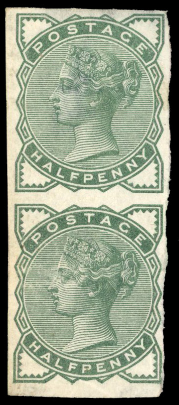 1880 ½s Deep green ‘Provisional’ issue. Unused part o.g. imperforate vertical pair