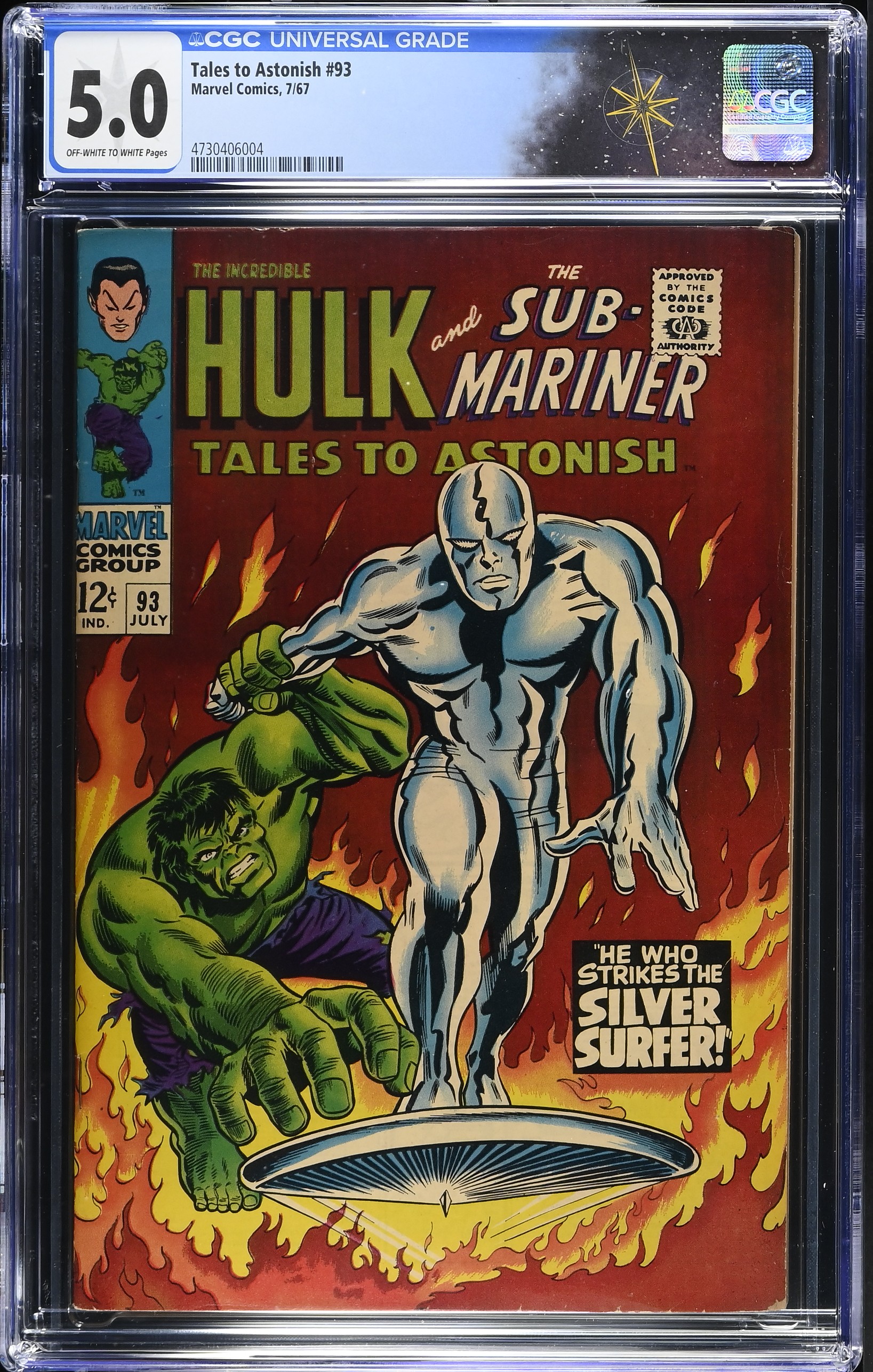 Tales to Astonish #93 CGC 5.0 1st Silver Surfer App. Outside Fantastic Four (Marvel Comics, 1967) Off-White to White Pages