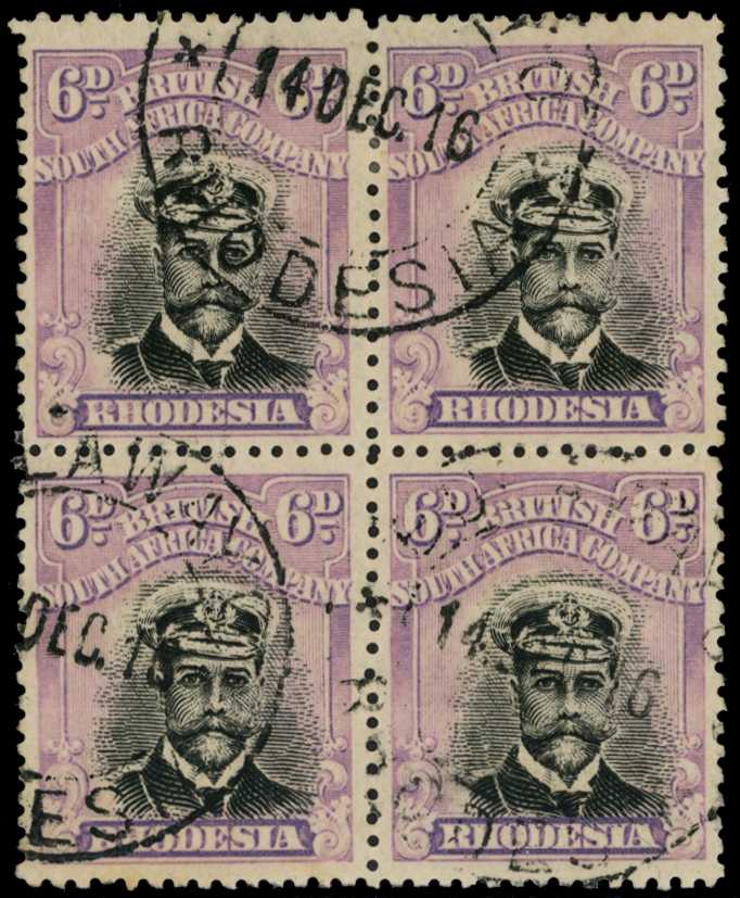 1913-7 6d Head Die II, perf 14. Used block...