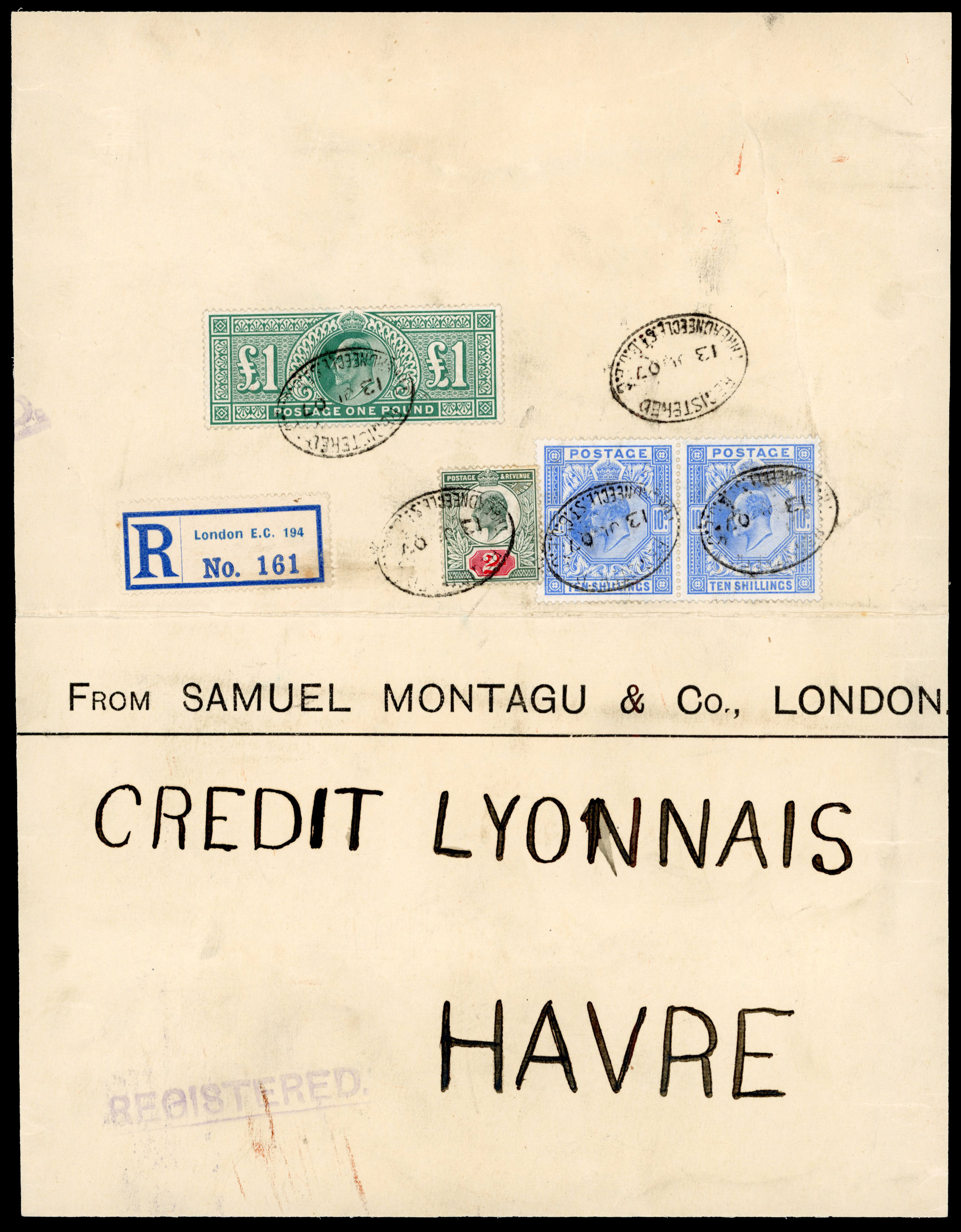 Great Britain 1907 KEVII high franking parcel piece SG 226-265,266 