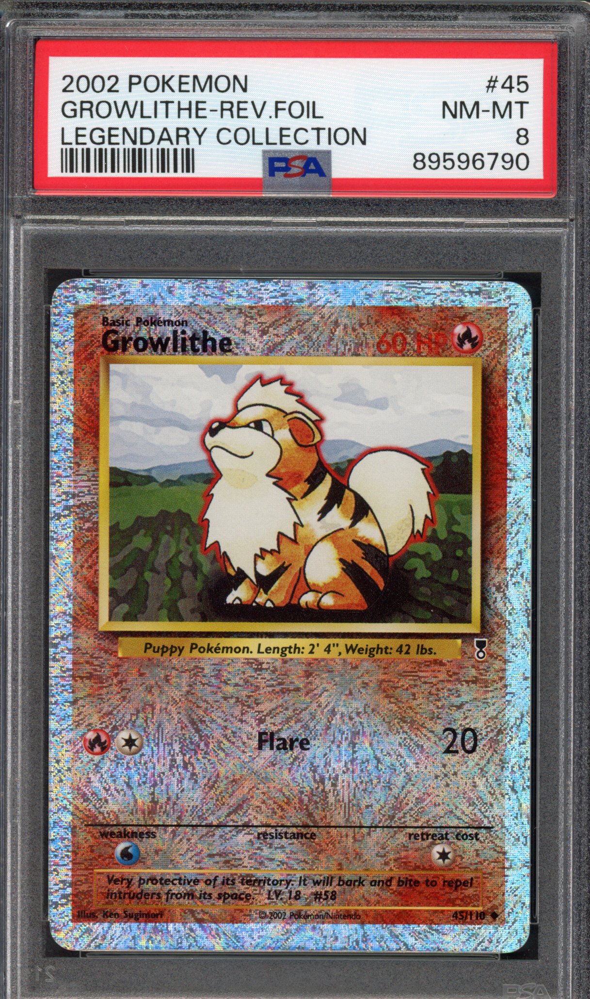 Pokémon TCG PSA 8 Growlithe 45 Reverse Foil, Legendary Collection